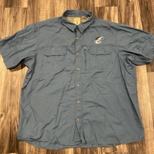 Red Head Mens Blue Size 3XL Button Up Short Sleeve Bass Fish Embroidered Shirt - Picture 1 of 9