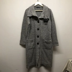 Cárdigan gris de longitud media chaqueta para mujer Reino Unido 20 bolsillos 100 % lana pesados - Imagen 1 de 18