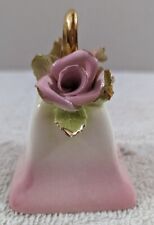 Vintage Signed E Yost Decorative Pink Porcelain Square Bell w/Gold Trim Roses