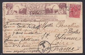 South Australia 1907 LARGS BAY Squared Circle PAQUEBOT Postage Due Card France