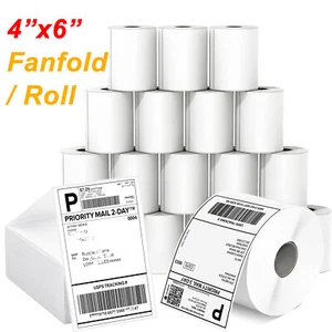 4"x6" Direct Thermal Shipping Labels Fanfold/ Roll Perforated For Rollo & Zebra - Picture 1 of 17