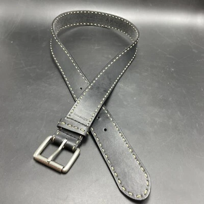 Cinturón de cuero negro AK Anne Klein costura blanca para mujer L 34 hebilla tono plata Foto 1 de 4