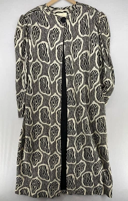 Vtg 80s DIANE TALBOT Coat XL Geometric Jacquard Duster One Button Black USA - Image 1 of 4