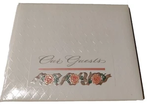 Our Guests Hallmark Book, Pearl White Vinyl Embossed Diamond &Pink Roses Design - Picture 1 of 8