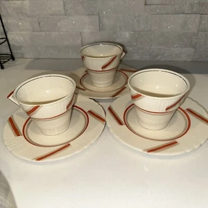Myott & Son Vintage English China Rare Handpainted set of 3 Teacups & saucers - Picture 1 of 5