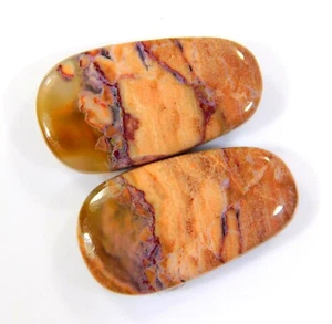 13 Ct Natural Polygram Pair Fancy Cabochon Gemstone Earring Making CB=0130 - Picture 1 of 7