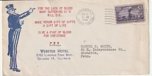 1944 US COVER W/ UNCLE SAM BLOOD DRIVE FOR US TROOPS WWII - Picture 1 of 2