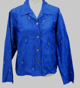 Chicos Design Silk Blouse/Jacket Sz 2 =L Paisley Embroidered "Sea Jacket" $76 - Picture 1 of 14
