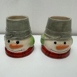 Punze Kerzenhalter Schneemann Weihnachten Keramik Vintage Jan Karon 2er Set - Bild 1 von 14