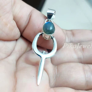 Labradorite pietra preziosa ovale argento sterling 925 ciondolo gioiello... - Foto 1 di 8