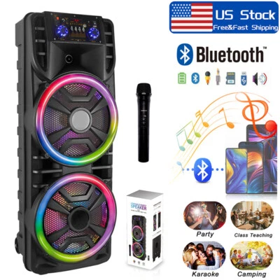 Portable Bluetooth Speaker Dual 12" Karaoke Heavy Bass Sound System W/Mic FM TWS