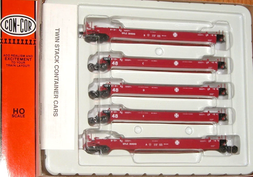 HO CON-COR 0001-001954(03) TWIN STACK CONTAINER 5 CAR UNIT SANTA FE SFLC #254243 - Image 1 of 1