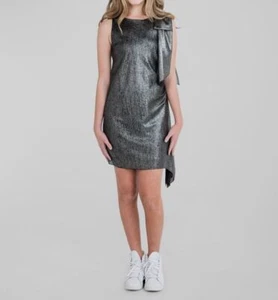 Zoe LTD Kids Girl's Black Metallic Shoulder Bow Sheath Dress Size 10 - Picture 1 of 3