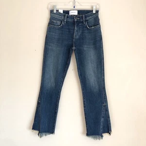 Current/Elliott The Fan Kick Cropped Frayed Hem Flared Jeans, Brush/Blue Size 24 - Picture 1 of 8
