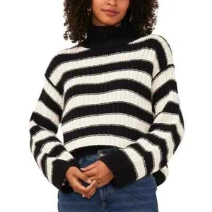 Vince Camuto Women's Mock-Neck Dropped-Shoulder Sweater, Black/White, XL - Picture 1 of 1
