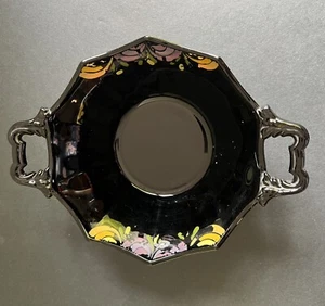L.E. Smith Black Amethyst Glass 2 Handled 5” Across Dish Vintage 1930s - Picture 1 of 6