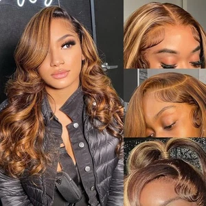 Highlight Ombre Lace Front Wigs Human Hair Pre Plucked with Baby Hair 13x4 Bo... - Picture 1 of 7