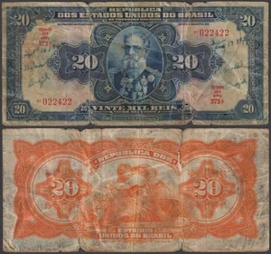 Brasile - Firmato a mano, 20 Mil Reis, E. 16A (1931), VG++ (grandi strappi sul bordo), P-48 - Foto 1 di 1