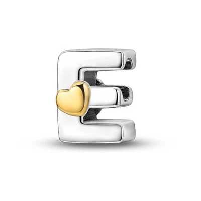 Collar Pulsera Letra E Corazón Dije Ajuste Pandor, Plata de Ley 925 Foto 1 de 4