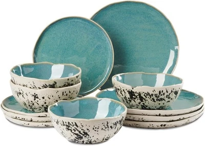 TONGDAHE 12pcs Dinnerware Set Service for 4, Handmade, Stoneware,Ceramic, Dish  - Image 1 of 3