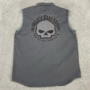 HARLEY DAVIDSON Weste Herren L WILLIE G Totenkopf grau bestickt Biker Knopf Hemd - Bild 1 von 6
