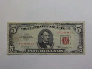 Currency Note 1963 5 Dollar Bill Paper Money Red Seal United States American - Picture 1 of 2