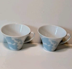 Crate & Barrel Set Of 2 Mist Coffee Tea Mugs Spal Porcelain White Blue - Picture 1 of 6