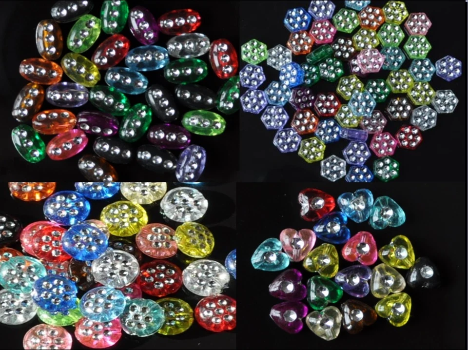 50 pcs assorted acrylic beads with silver spots, transparent and various shape - Image 1 of 1