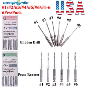 6pc/pk Dental Endodontic Glidden Drill/Peeso Reamers Gate Drill Engine Use bur - Picture 1 of 19