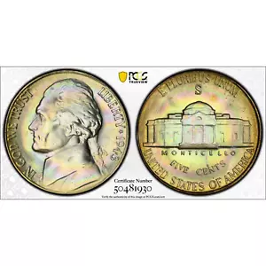 1943-S Jefferson Silver War Nickel 5C PCGS MS67+ (67 Plus)- Delightful Toning - Picture 1 of 6