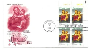 1507 Christmas 1973, Madonna ArtCraft plate block FDC - Picture 1 of 1