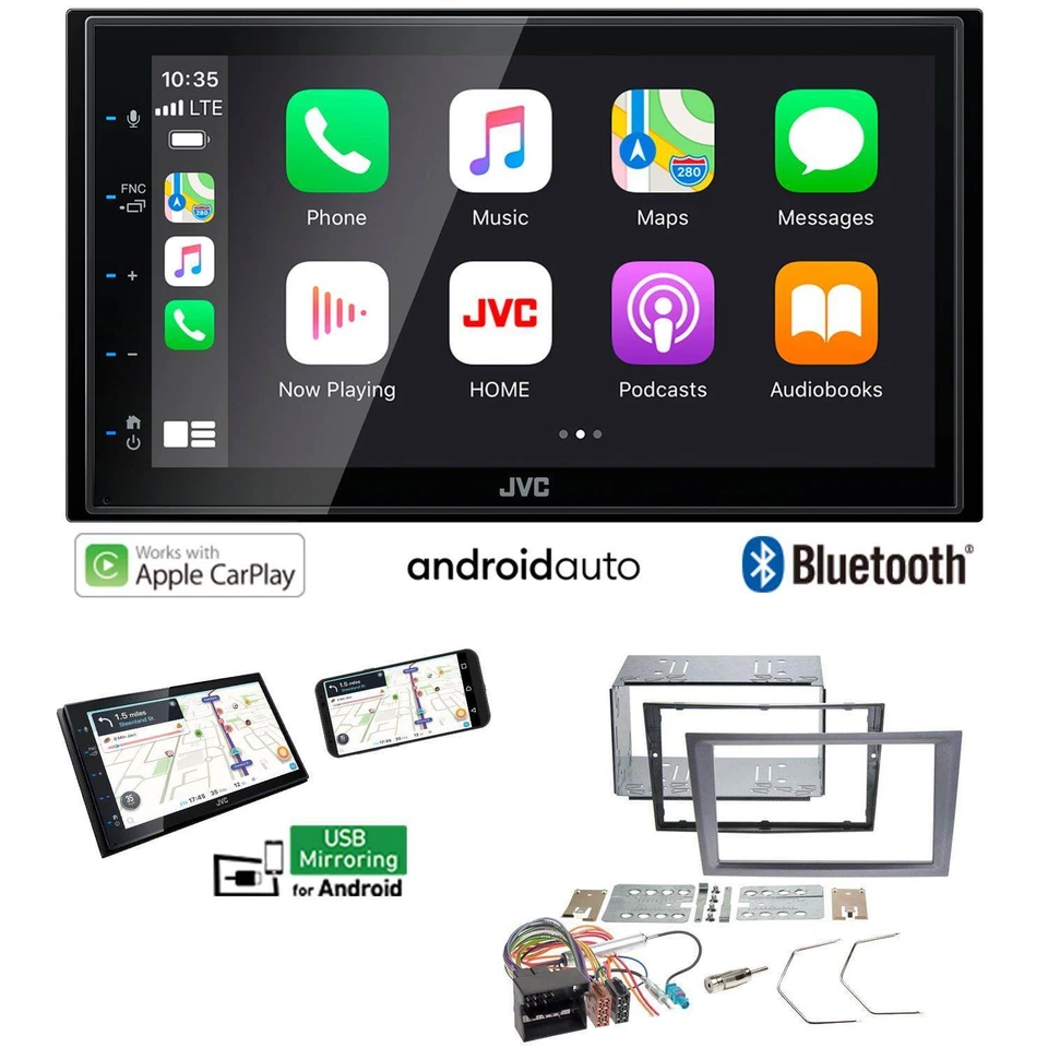JVC KW-M560BT Radio CarPlay für Opel Tigra Twintop 2004-2009 charcoal-metallic