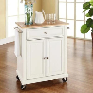 Farmhouse Kitchen Island Storage Cart Portable Kitchen Utility Cart Solid Wood T - Picture 1 of 3