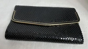 Vintage 80s Retro Black w/Gold Accent Mesh Shoulder Bag Evening Clutch Purse/Bag - Picture 1 of 10