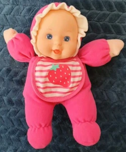 Asda doll pink soft toy ragdoll bib strawberry motif older style - Bild 1 von 11