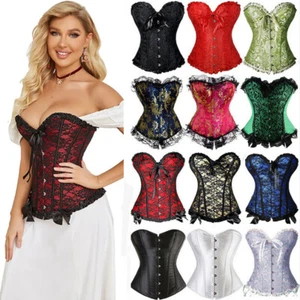 Women Floral Overbust Corset Bustier Lace up Boned Lingerie Tops Waist Cincher - Picture 1 of 40
