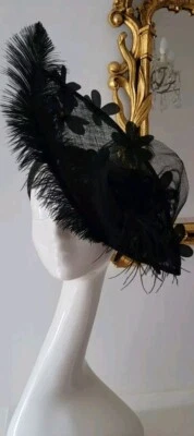 Casque Couture Theatre Collection Black Floral Hat Fascinator Made In England - Image 1 of 4