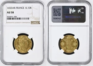 France - Louis XIV - Louis d'or 1653 Arras - NGC AU58 - TOP POP - Picture 1 of 2