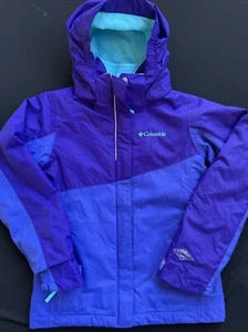 Columbia Interchange Omni-Tech Girls hooded Jacket Purple&navy Size : S 7/8 girl - Picture 1 of 4