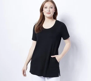 Susan Graver Weekend Jersey Knit Tunic with Pockets Black Size Petite XXS *NEW* - Picture 1 of 3
