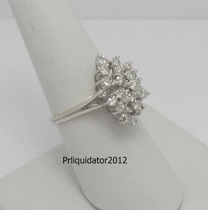 Vintage 1CT Natural Diamond Anniversary Cluster Cocktail Ring 14K White Gold - Picture 1 of 14