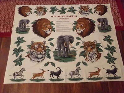 34" X 44" DE COLECCIÓN APLIQUES SAFARI VIDA SILVESTRE PANEL TELA por JOAN MESSMORE NUEVO Foto 1 de 4