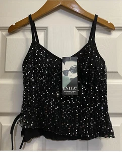 NWT EVITA Junior’s Sequin Sparkly Party Cropped Camisole Top Size XS Vintage Y2K - Picture 1 of 12