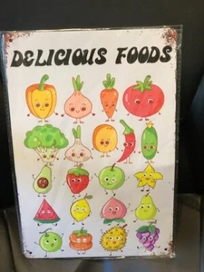 Anthropomorphes frisches Obst & Gemüse Blech Wandschild skurril - Bild 1 von 4