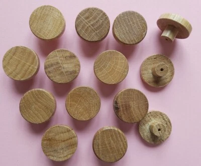 10x DEFECT OAK Solid Wood Lacquered Wooden KNOBS 35mm handle drawer cupboard - Image 1 of 4