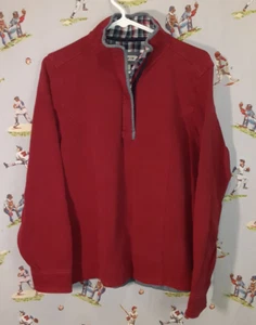 🐟 Orvis Womens Quarter Zip Plaid-Trimmed Pullover Red Size LARGE - Picture 1 of 12