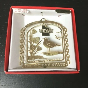 Utah State Bird And Flower 24k Gold Finish Brass Christmas Ornament - Picture 1 of 3