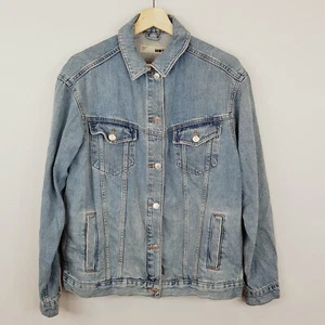 TOPSHOP Womens Size 10 or US 6 Blue Button Up Oversized Distressed Denim Jacket - Picture 1 of 8