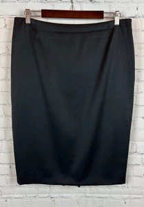 ESCADA black wool elastane satin trim pencil straight classic skirt size 42 (12) - Picture 1 of 8