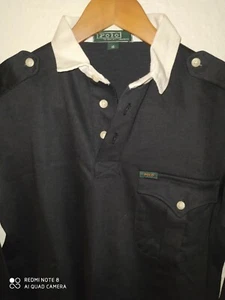 RARE Vintage 60s 70s POLO RALPH LAUREN Boys 16 SHIRT Epaulet Black White Collar - Picture 1 of 5